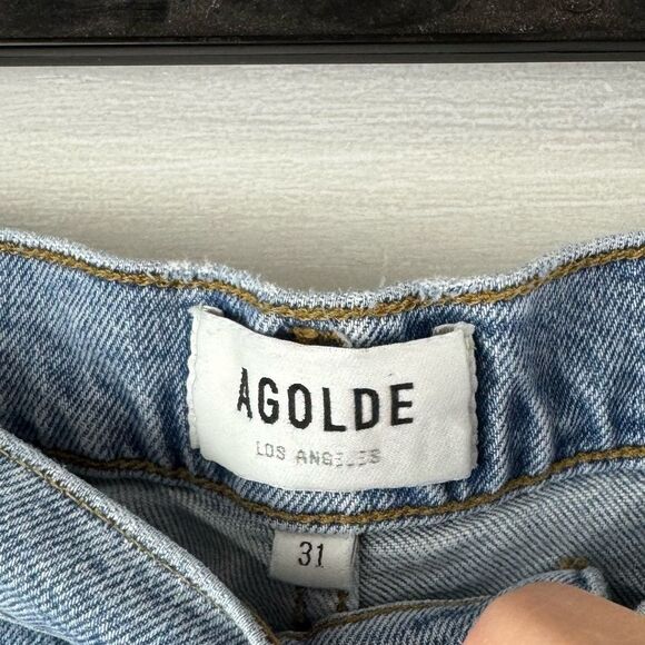 Agolde Merrel Distressed Raw Hem High Waist Straight Leg Jeans - Picture 7 of 8